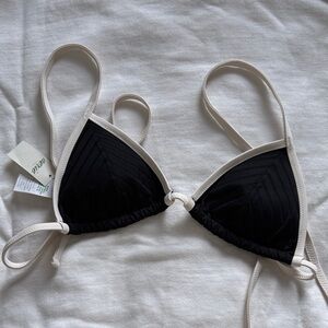 Aerie Black and Cream Triangle Bikini Top